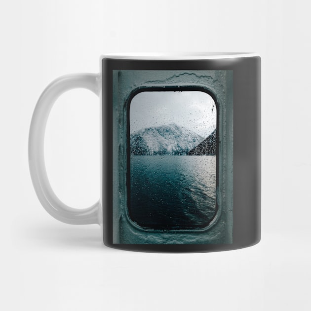 Norwegian Fjord During Winter Photographed Through Wet Ferry Window by visualspectrum